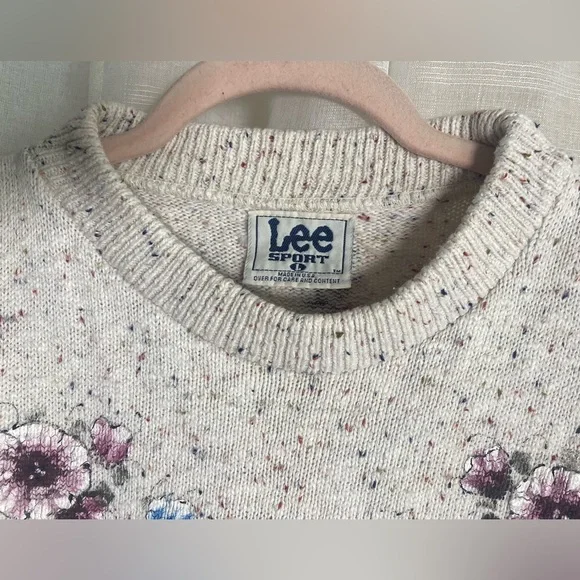 Vintage Lee Sport 100% Cotton Floral Printed Crew Neck Sweater Large Made in USA - Picture 3 of 11